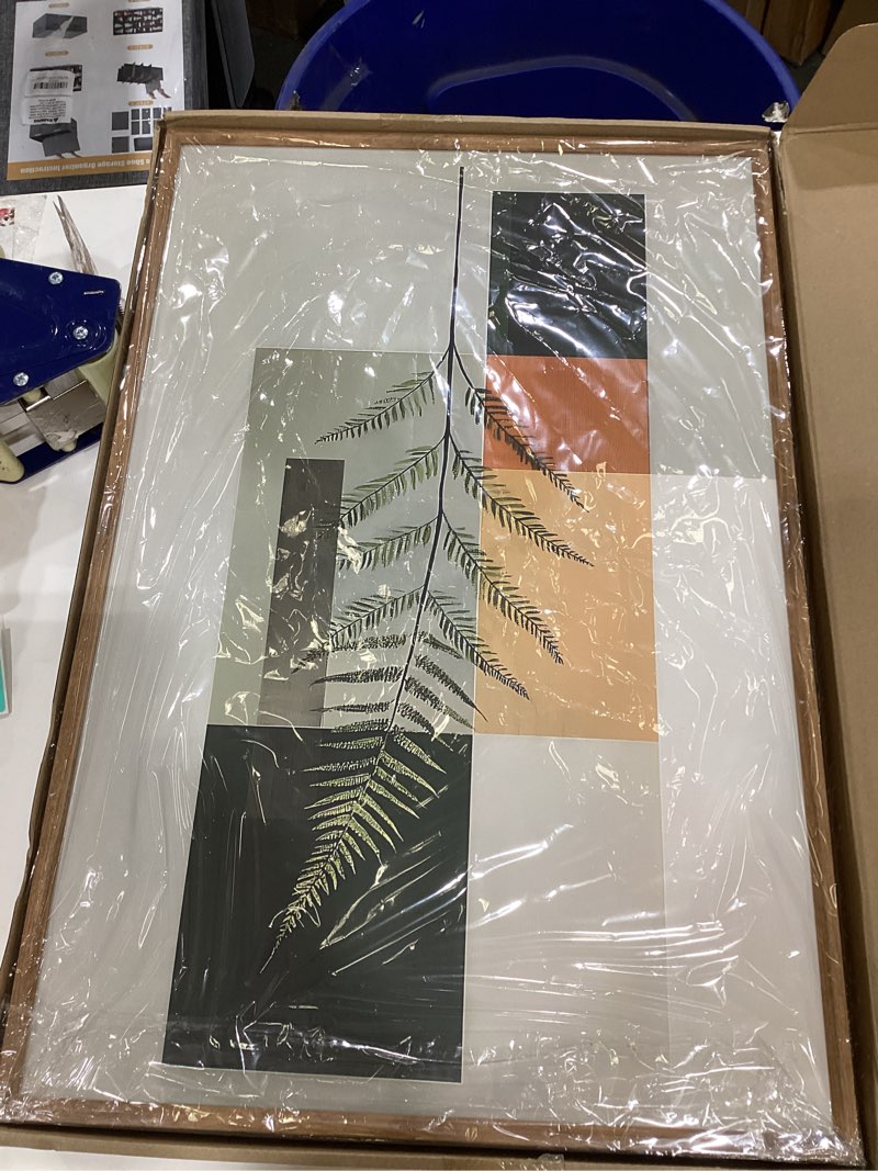 Condition photo showing New/Like New for Yeehomedec Sage Green Fern Leaf Framed Canvas Wall Art, Boho Abstract Wall Decor, Rustic Neutral Modern Botanical Art Print, Beige Minimalist Plant Artwork for Living Room Bedroom Office Bathroom 16"x24"x3 Green Fern Leaf 24L" x 16W"