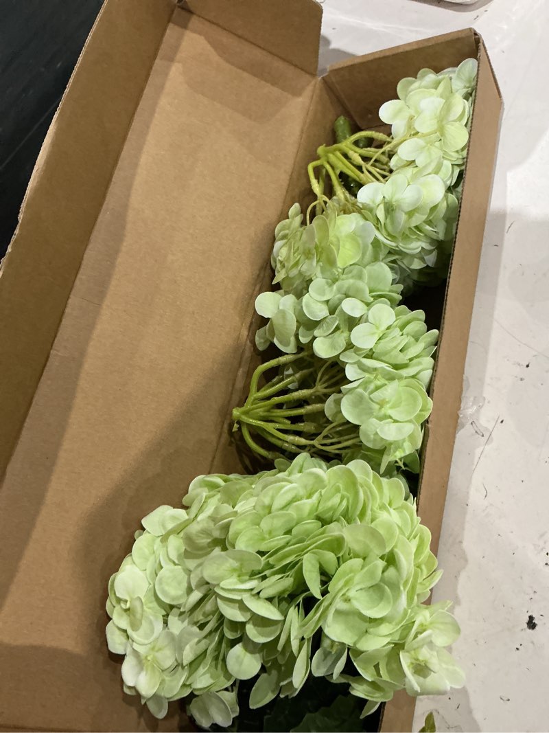 Condition photo showing Good Condition for waipfaru 21" real touch hydrangea artificial flowers with long stem & leaves, full latex faux hydrangea flowers for home decor party floral arrangements wedding bouquets centerpieces, green 3pcs