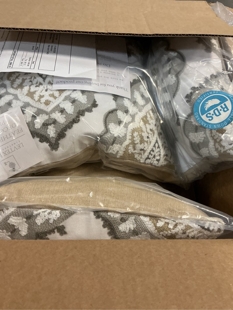 Condition photo showing New/Like New for ( incomplete;   pillow only ) Levtex Home Pisa Reversible King/Cal King Quilt Set (106x92in) with 2 Pillow Shams (36x20in) - Floral Peacock - Grey, Taupe - 100% Cotton King Size Quilt Bedding Set - Lightweight, Soft, Pre-Washed Quilt King