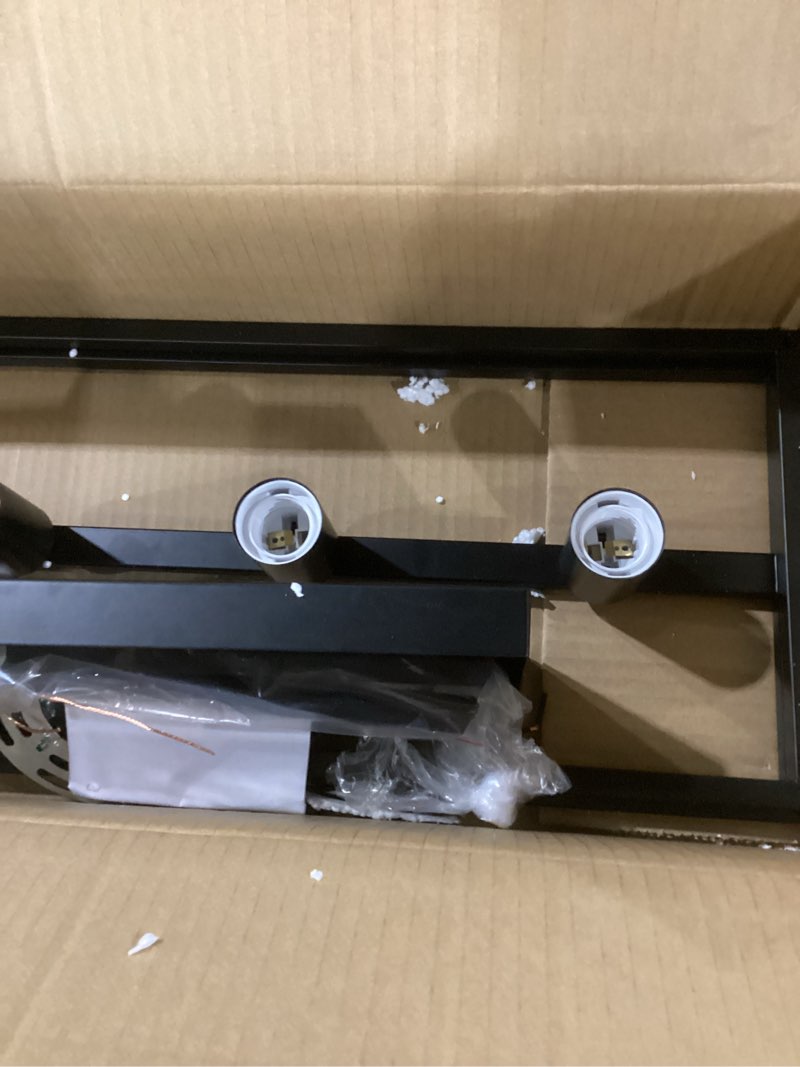 Condition photo showing Good Condition for 4 Lights Black Farmhouse Flush Mount Ceiling Fixture, 24" Vintage Rectangle Cage Island Kitchen Lighting Fixture,Rustic Ceiling Light 24" Black