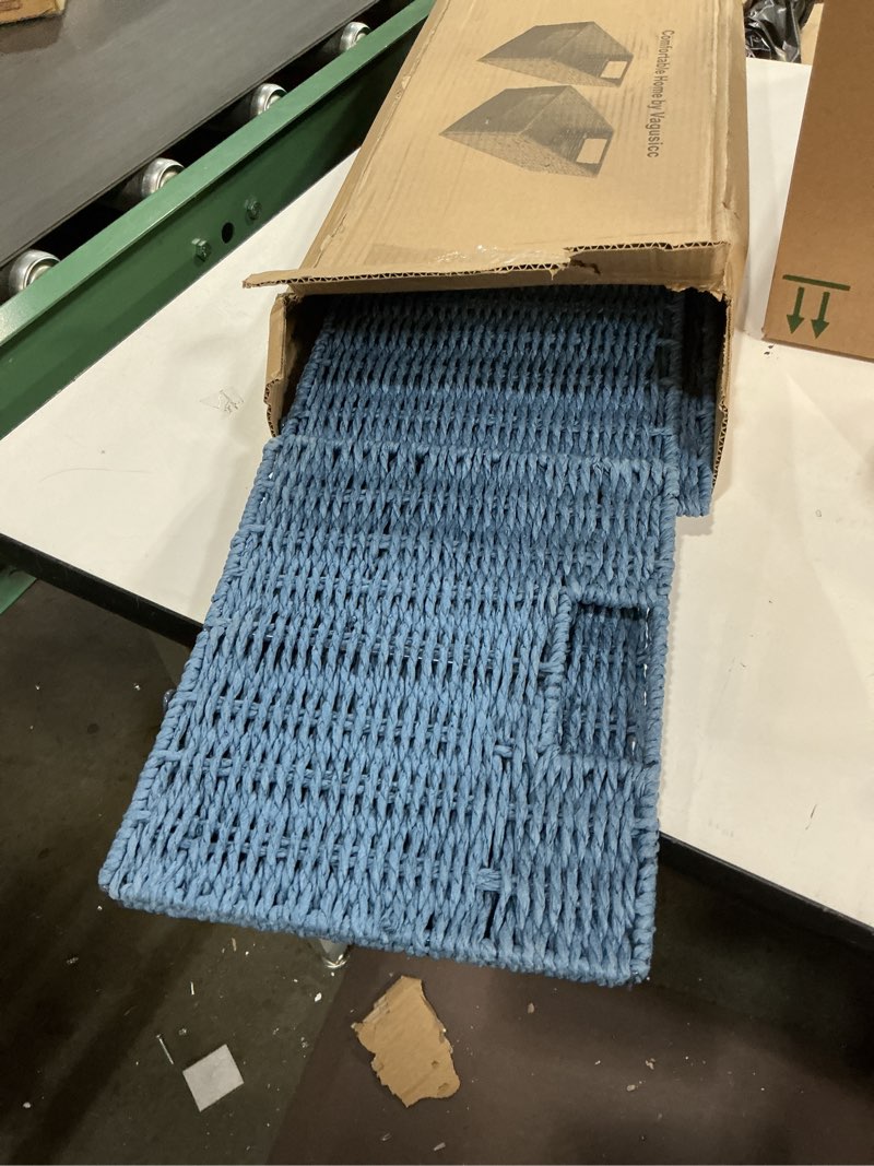 Condition photo showing Good Condition for Vagusicc Wicker Storage Basket, Set of 2 Hand-Woven Paper Rope Wicker Basket, Small Storage Baskets for Organizing Toilet Paper Basket, Foldable Large Cube Storage Organizer Bins for Shelves (Blue) Blue 15.2"D x 10"W x 8.6"H