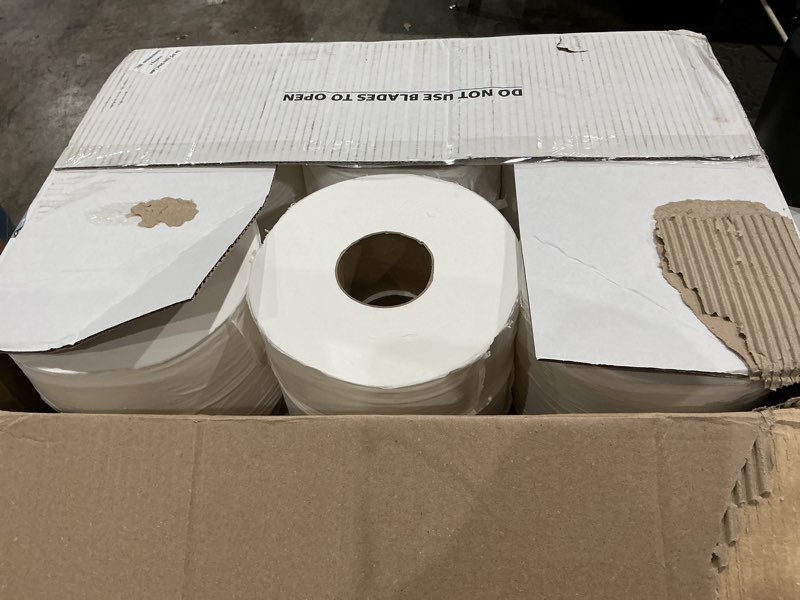 Condition photo showing Good Condition for amazoncommercial 2-ply white jumbo roll toilet paper, 9 in, septic safe, compatible with universal dispensers, fsc certified, 1000 feet per roll (pack of 12)