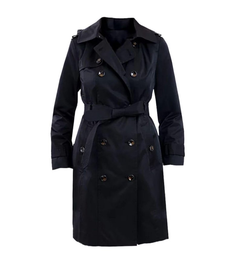 London Fog Women's Plus Size Double-Breasted 3/4 Length Belted Trench Coat, Black, 2X