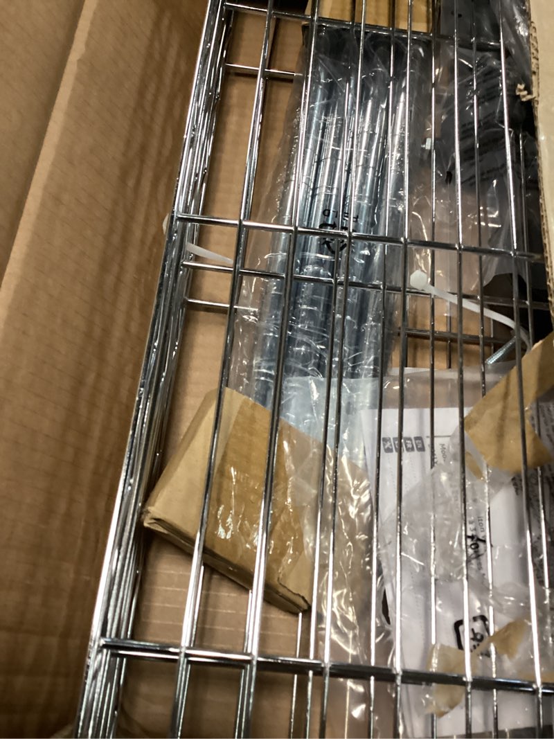 Condition photo showing Good Condition for Amazon Basics 3-Shelf Adjustable, Heavy Duty Storage Shelving Unit on 2'' PP Plastic Wheel Casters, Metal Organizer Wire Rack, 23.2" L x 13.4" W x 32.75" H, Chrome 3-Shelf Chrome
