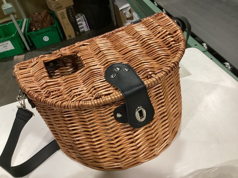 Condition photo showing Good Condition for Vintiquewise Wicker Fishing Creel with Faux Leather Shoulder Strap