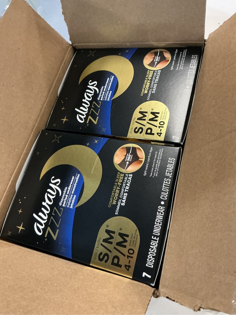 Condition photo showing New/Like New for Always ZZZ Overnight Disposable Period Underwear for Women Small/Medium, 360° Coverage for Worry-Free Nights, 14 Count (2 Packs of 7) Small/Medium 14.0