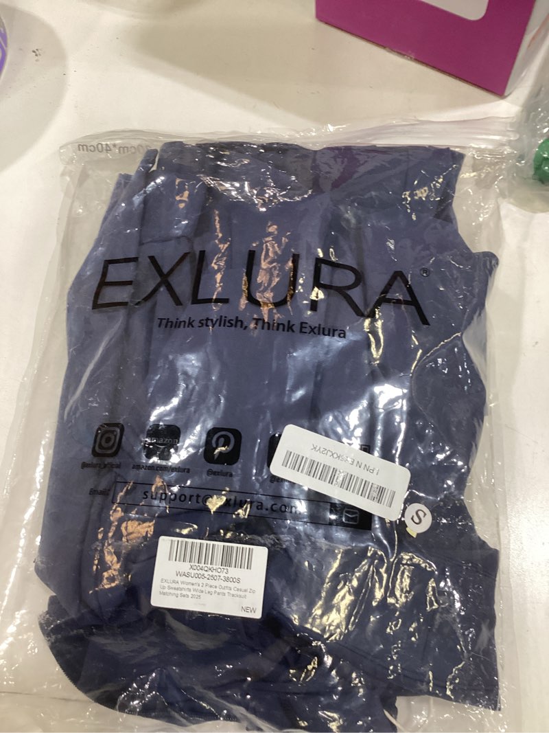 Condition photo showing Good Condition for exlura womens 2 piece outfits long sleeve zip up crop jackets long wide leg pant suits spring airport travel matching sets dark blue small