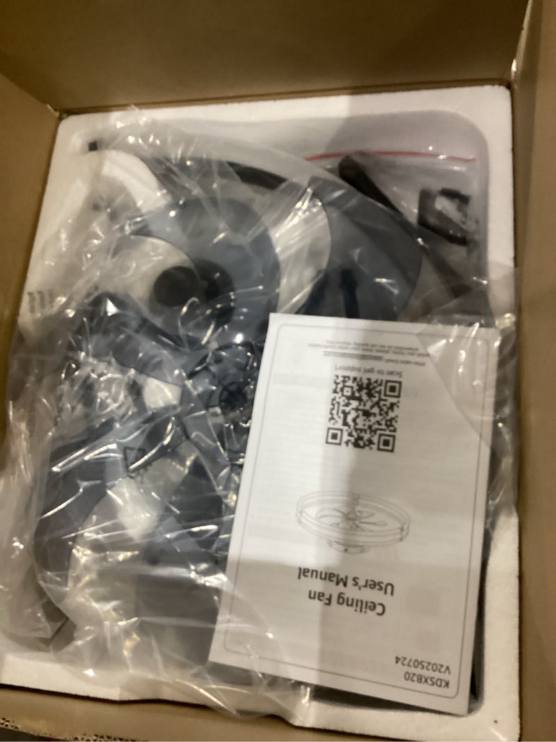 Condition photo showing New/Like New for ZMISHIBO Ceiling Fans with Lights and Remote, 19.7'' Low Profile Ceiling Fan, 3000-6000K Dimmable Modern Flush Mount LED Fan Light, 6 Wind Speeds, Black Fandelier Ceiling Fans for Bedroom Black 19.7 INCH
