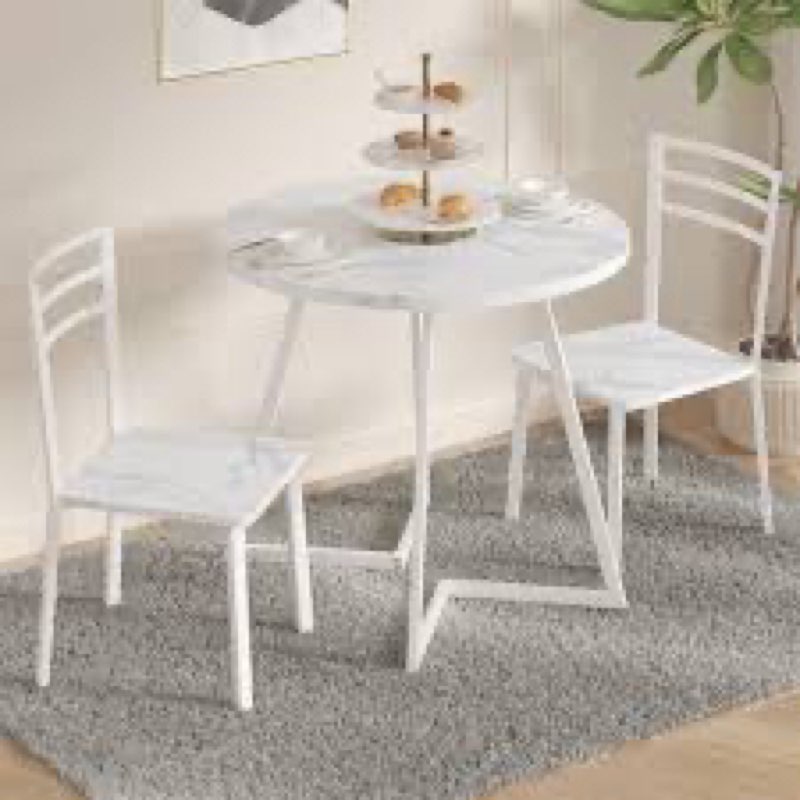vecelo small round dining table set for 2, wood tabletop with strong metal frame, modern dinette wit
