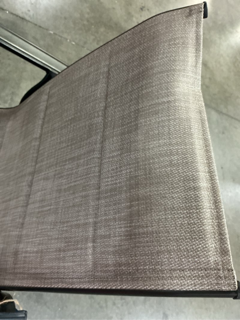 Condition photo showing Good Condition for style selections pelham woven stackable black metal frame stationary dining chair with tan sling seat