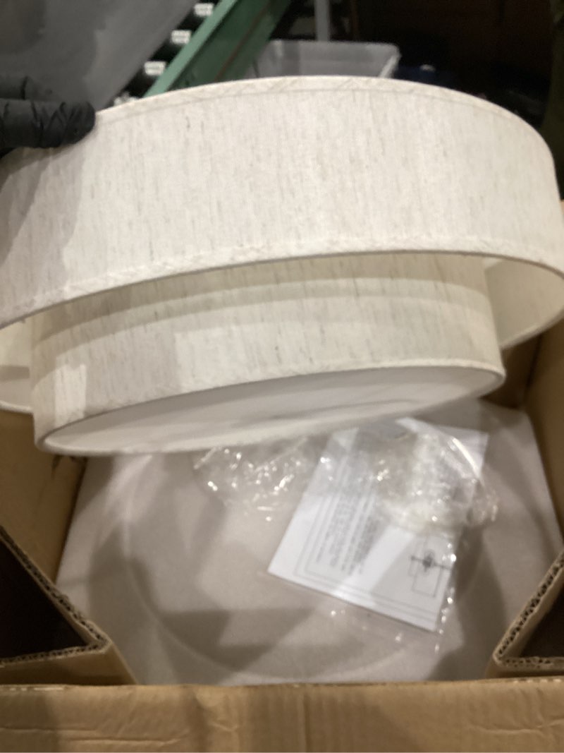 Condition photo showing Good Condition for modern semi flush mount ceiling light 18" modern gold 3-lights drum ceiling lighting fixture vintage linen golden ceiling lamp for laundry room, kitchen, basement, dining room, bedroom 2-tier gold