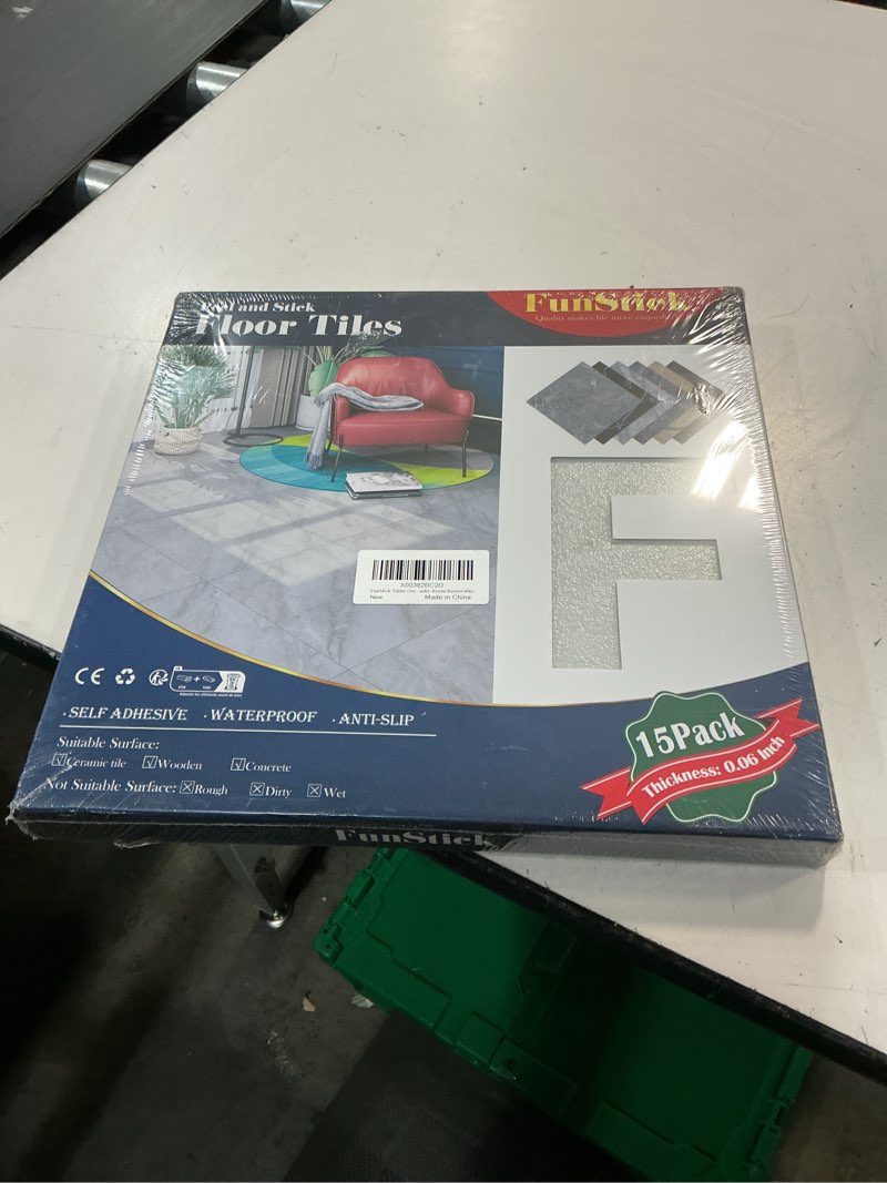 Condition photo showing New/Like New for funstick matte grey peel and stick floor tile stickers waterproof 12x12 inch 15 pack pink marble self adhesive vinyl flooring peel and stick floor tiles for bathroom kitchen laundry room removable box of 15 tiles white grey