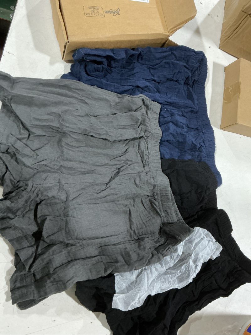 Condition photo showing Good Condition for 3 pack boys 100% cotton shorts breathable lightweight summer casual shorts with elastic waist & pockets for kids navy blue, black, dark gray 11-12 years