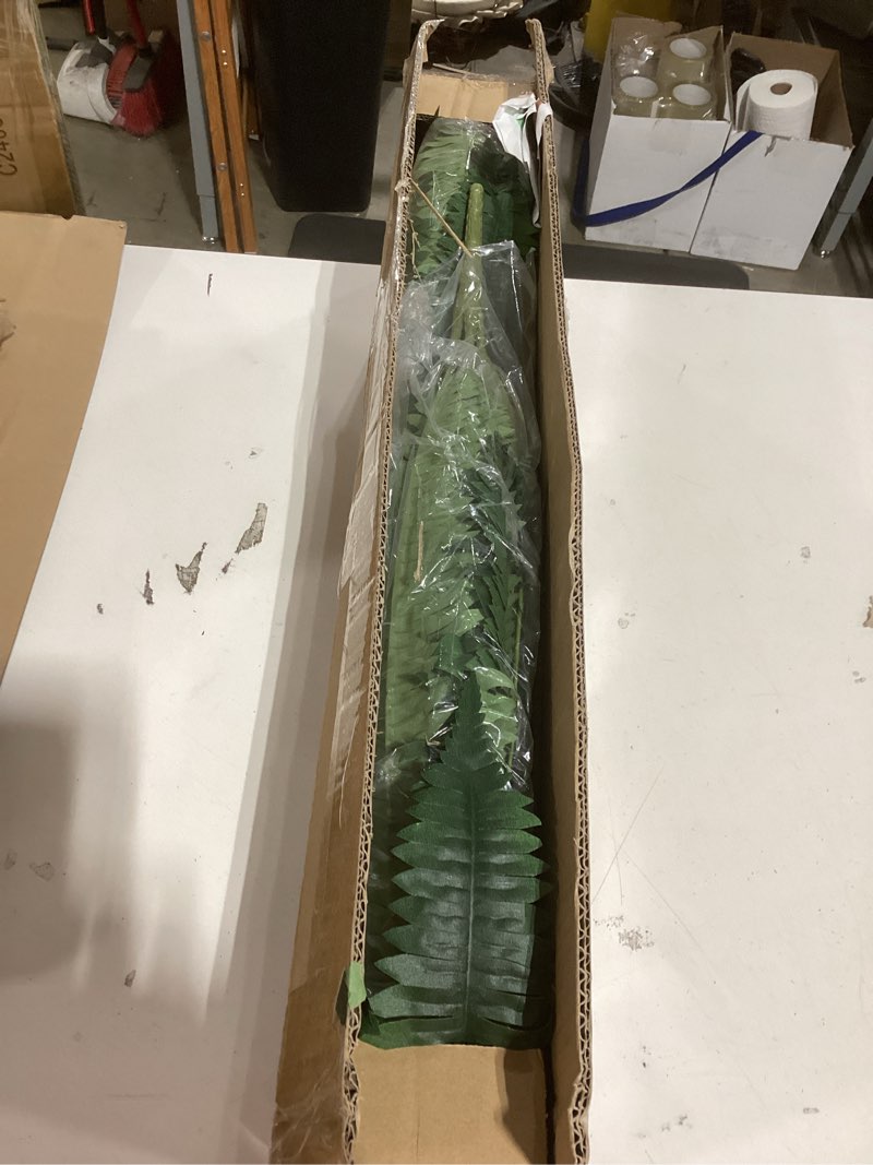 Condition photo showing Good Condition for artificial boston fern bush - set of 2 45inch fake ferns with 55 fronds, large hanging faux plants decor, uv resistant faux fern vines silk greenery for outdoor indoor, porch, farms, patio green 45"- 55 leaves