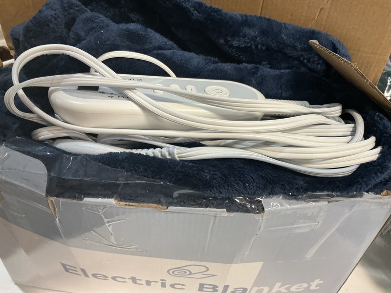 Condition photo showing Good Condition for estingo twin size heated blanket electric blanket twin, ultra soft electric heating blanket twin size with 5 heating levels & 10 hours auto off, 62"x84", navy blue