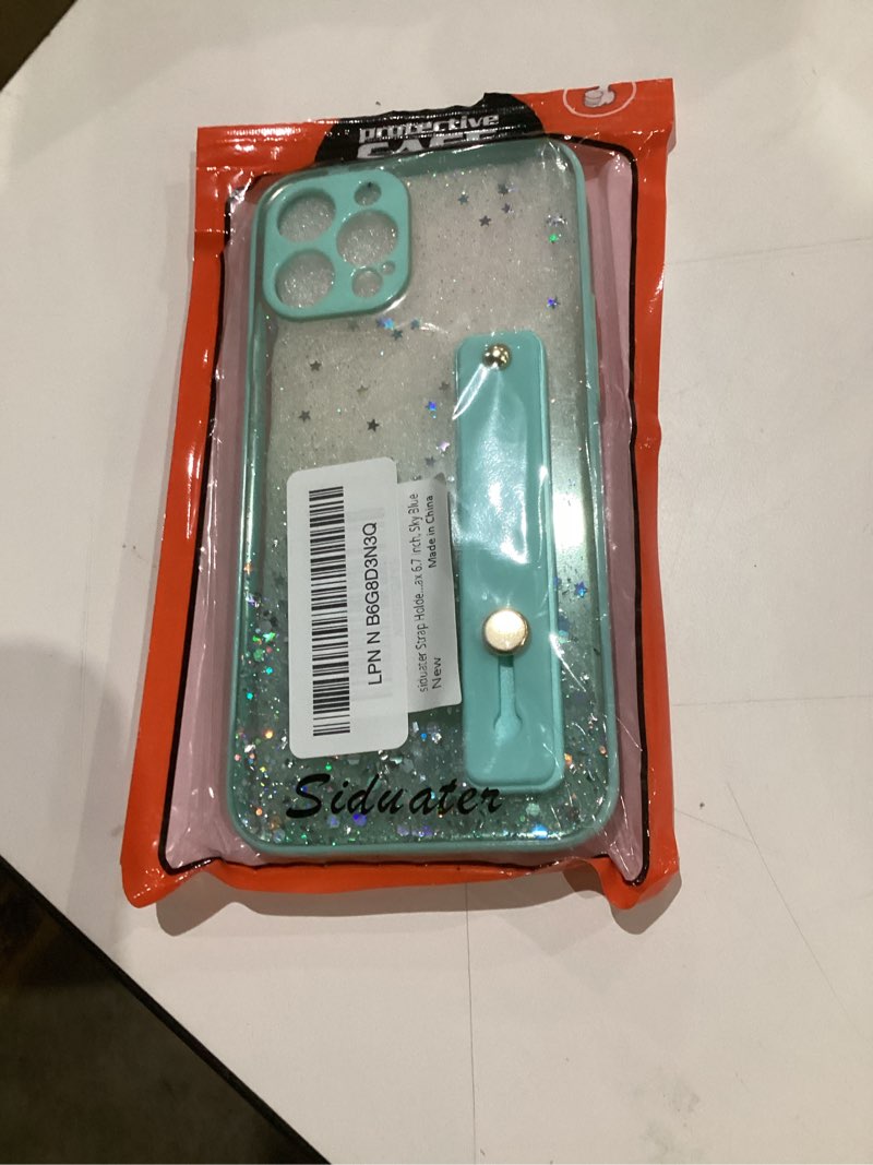 Condition photo showing Good Condition for siduater strap case for 6.7" iphone 12 pro max with wristband kickstand, bling glitter sparkle clear cover soft tpu bumper adjustable hand grip loop for iphone 12 pro max 6.7 inch, green iphone 12 pro max green glitter
