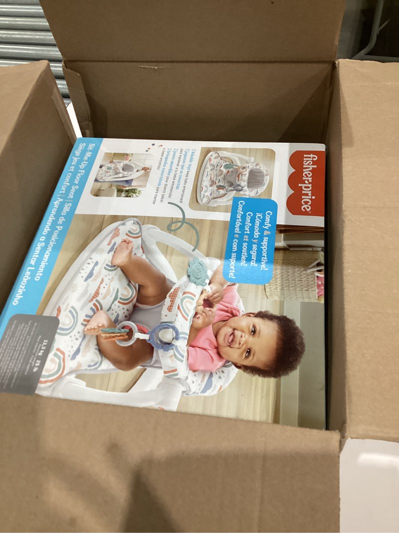 Condition photo showing New/Like New for Fisher-Price Portable Baby Chair Sit-Me-Up Floor Seat with Developmental Toys & Machine Washable Seat Pad, Rainbow Showers One Size Rainbow Showers