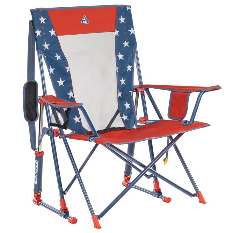 gci outdoor comfort pro rocker foldable rocking camp chair with mesh backrest, americana