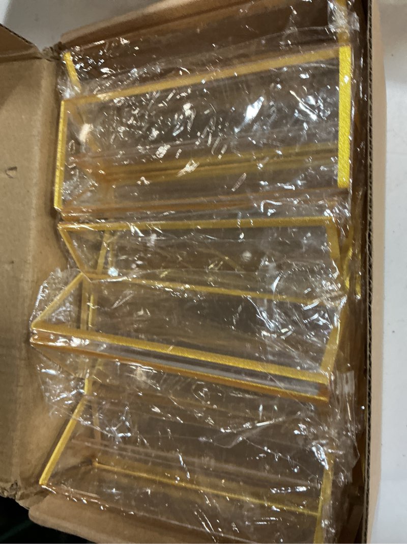 Condition photo showing New/Like New for gold frames 5 x 7 acrylic sign holder double sided wedding table number holder clear plastic gold picture frames flyer holder for table menu photo display-12 packs 5x7-12 pack-gold