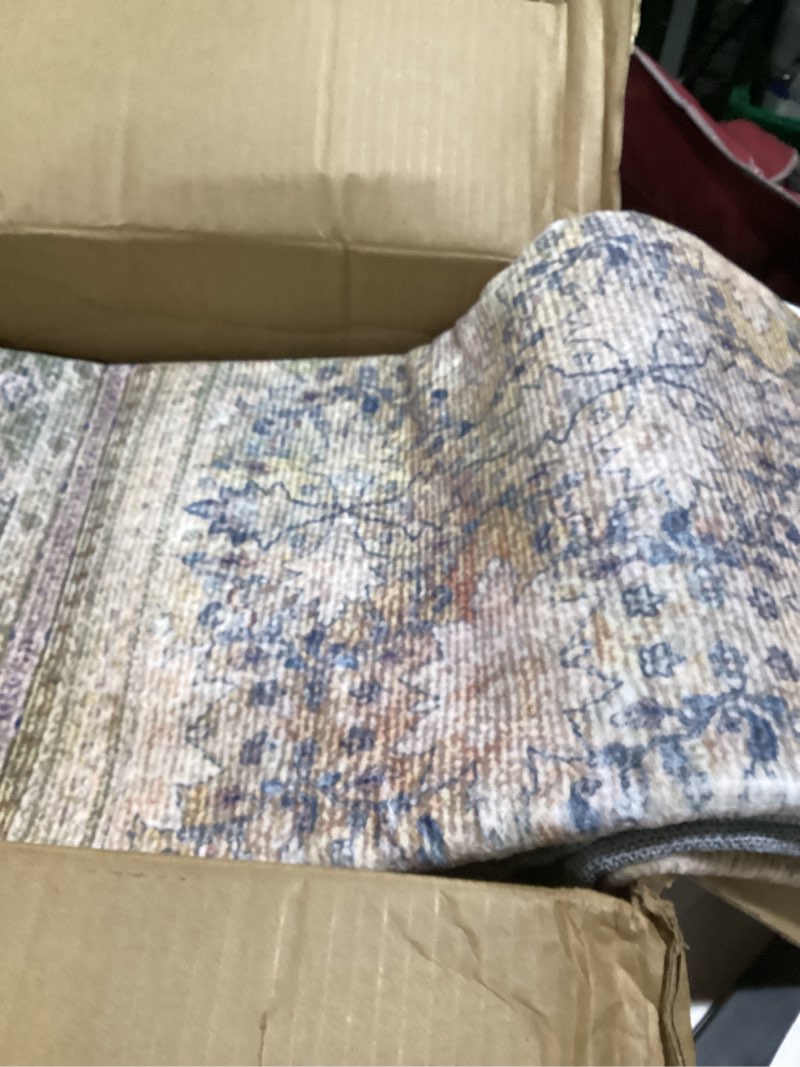 Condition photo showing Good Condition for jinchan zenith floral 8x10 area rug soft low-pile living room rug machine washable non-slip vintage botanical aesthetic throw carpet for dining room bedroom nursery similar  to  blue/cream