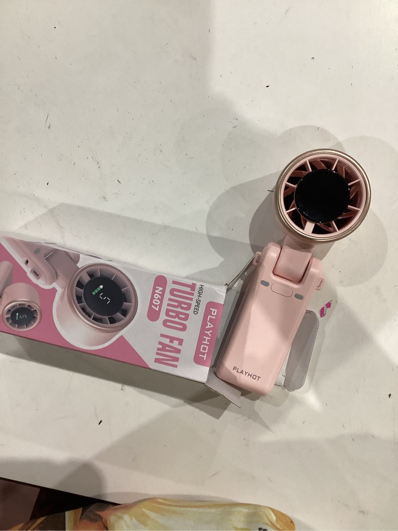 Condition photo showing Good Condition for Portable Handheld Turbo Fan, 5-Speed Personal Fans, 5000mAh Rechargeable Fans Up to 12 Hours, Weight only 0.6lb Small Fan, Hand/Neck/Desk Fan 3 IN 1, Beach Vacation Essentials(Pink)
