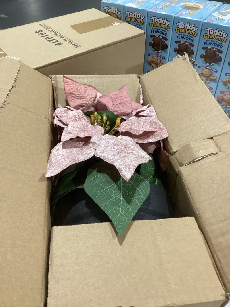Condition photo showing New/Like New for Poinsettia Artificial Christmas Flowers in Pot 9 Heads,15.7 Inch Large Fake Poinsettias Plants for Home Porch Office Indoor Outdoor Christmas Winter Decorations Pink