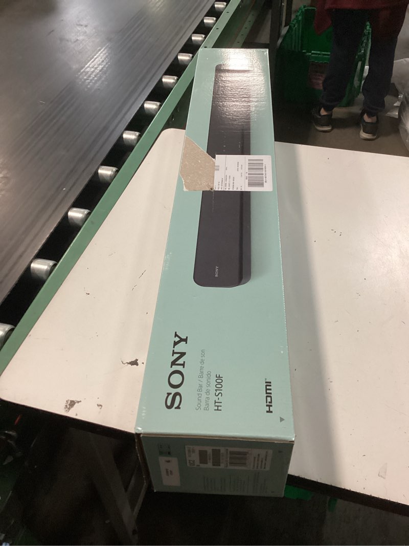 Condition photo showing New/Like New for sony s100f 2.0ch soundbar with bass reflex speaker, integrated tweeter and bluetooth, (hts100f), easy setup, compact, home office use with clear sound black
