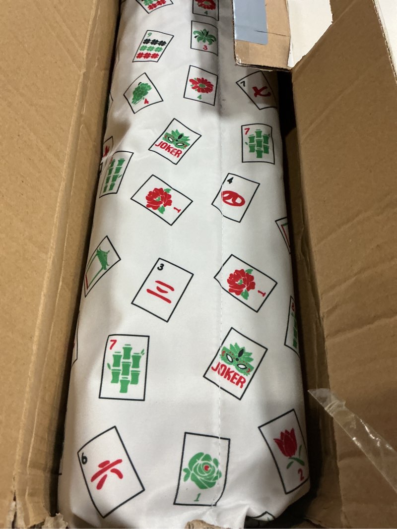 Condition photo showing New/Like New for mahjong racks with pushers, light green wooden american mahjong tile pushers and racks set of 4, with white printed mahjong racks drawstring bag, mahjong accessories (19.68 inches)