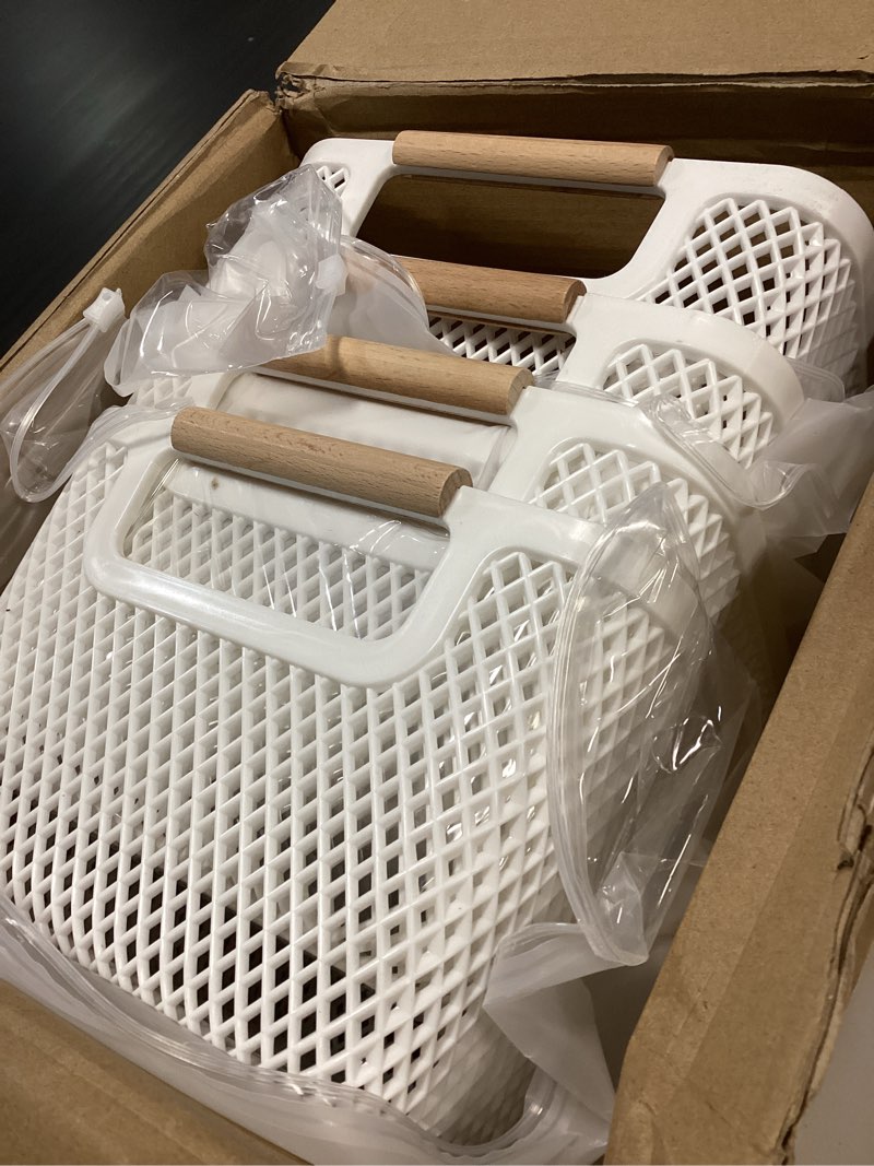 Condition photo showing Good Condition for tioncy 4 pcs white mesh baskets with wooden handles plastic storage organizer baskets pantry basket fruit vegetables gathering basket bin for organizing cabinet closet bedroom kitchen(medium)