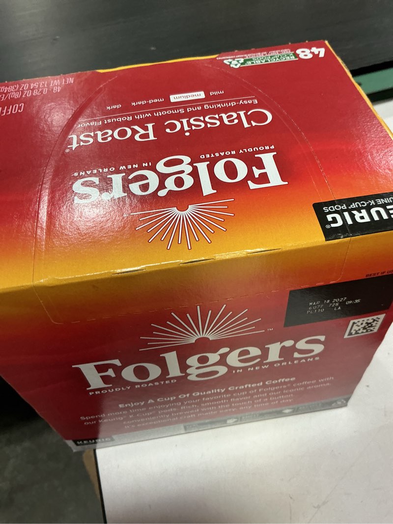 Condition photo showing New/Like New for (bbd 03/18/27)  folgers classic medium roast coffee pods - 48ct