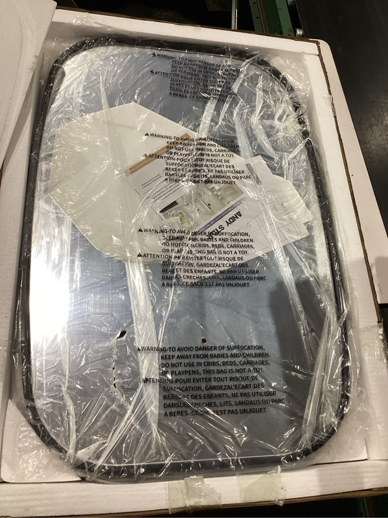 Condition photo showing New/Like New for andy star black oval mirrors for bathroom, 24x36 inch oblong bathroom mirrors for over sink, modern metal vanity mirror, non-rusting sus304 metal tube frame, wall-mounted vertically or horizontally matte black 36"l x 24"w