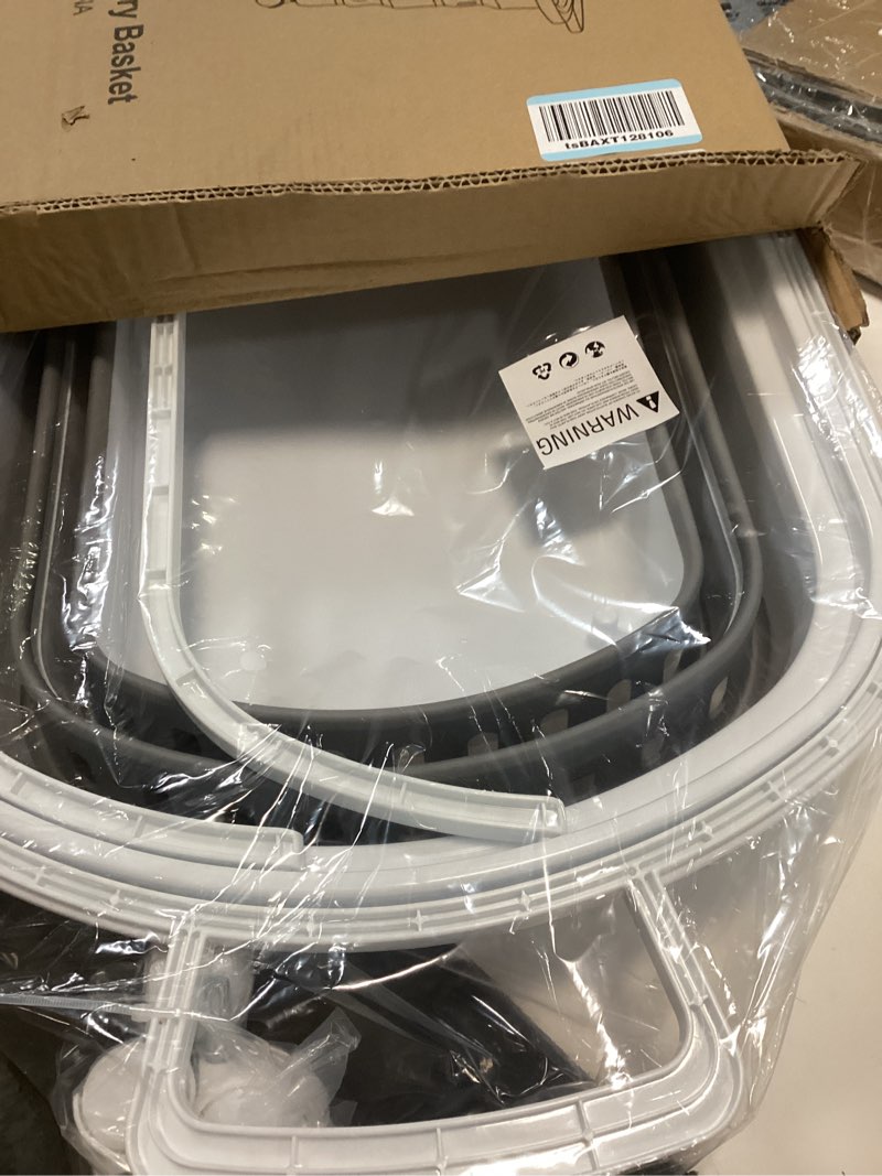 Condition photo showing Good Condition for TECHMILLY Collapsible Plastic Laundry Basket Hamper with Wheels, 45L Portable Rubber Clothes Basket, Pop Up Storage Container/Organizer with Hanging Basket for Washing & Storage, Grey Gray 45L