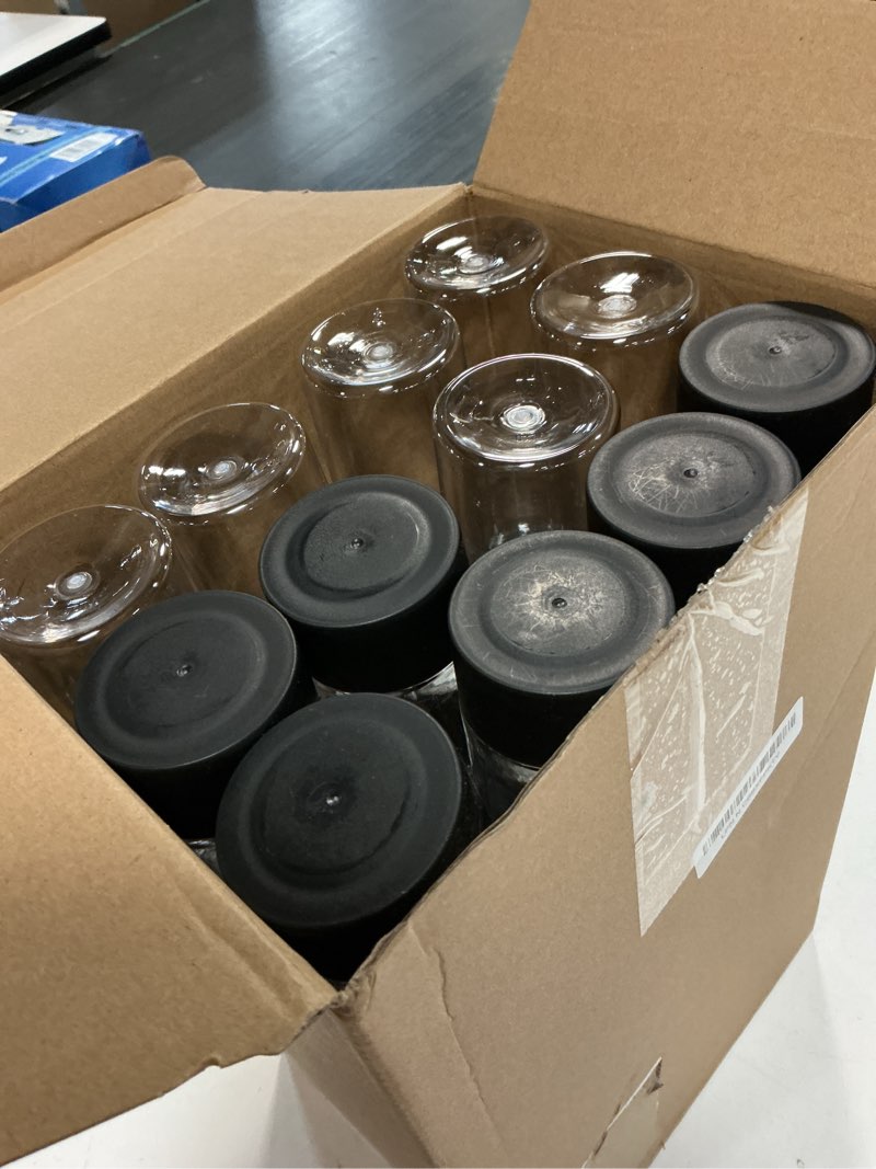 Condition photo showing Good Condition for tanlade 24 pcs clear plastic bottles empty sensory bottles with caps pet plastic juice reusable leakproof drink container bulk for juice milk (12 oz/ 350 ml,black lid) black lid 12 fl oz (350 ml)