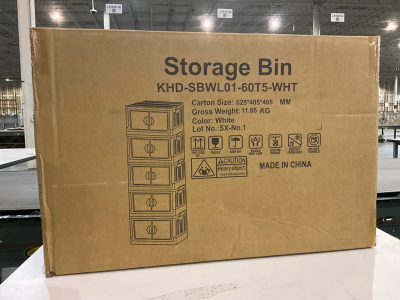 VECELO 19 Gal Stackable Storage Bins with Lid, 5 Pack Plastic Collapsible Storage Cabinet, Foldable 