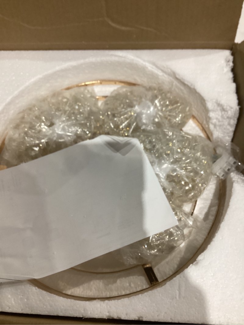 Condition photo showing As Is for FRIXCHUR 11.8" Crystal Chandelier Gold Flush Mount Ceiling Light 5 Tiers Raindrops Crystals Pendant Lighting Fixture for Bedroom Hallway Living Room E26 Base 1-Gold