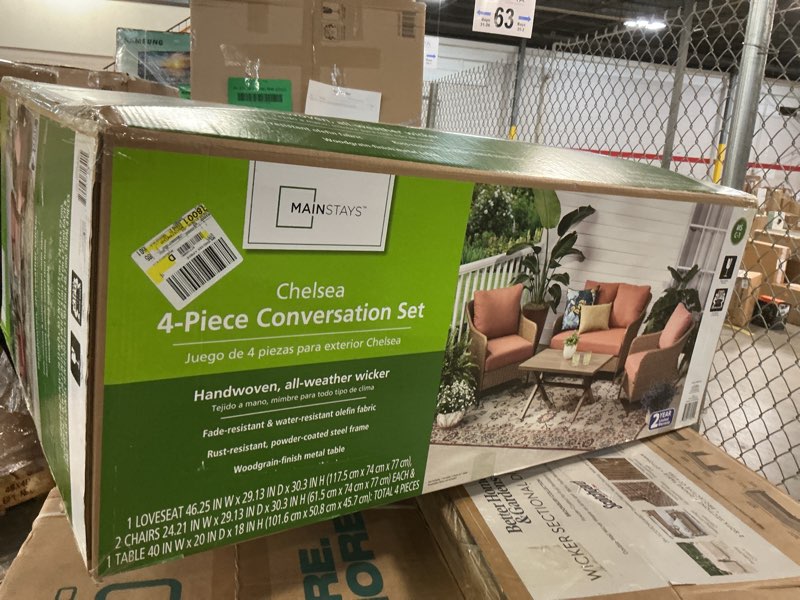 Condition photo showing Good Condition for mainstays chelsea outdoor patio steel 4-pieces deeping seating set with blue cushions