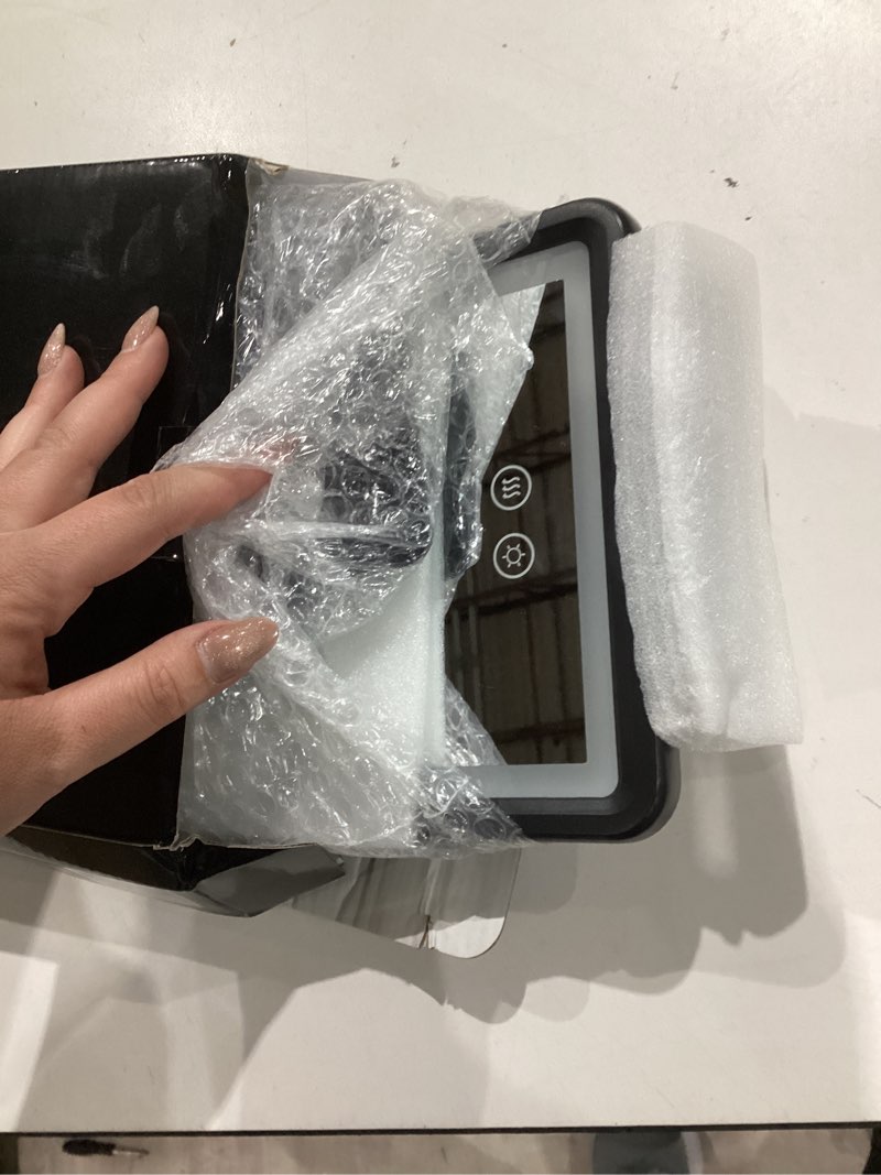 Condition photo showing Good Condition for heated shower mirror fogless for shaving, 3 colors stepless dimmable lights fogless mirror for shower, rechargeable anti fog shaving mirror for shower with razor holder for men, light memory function black