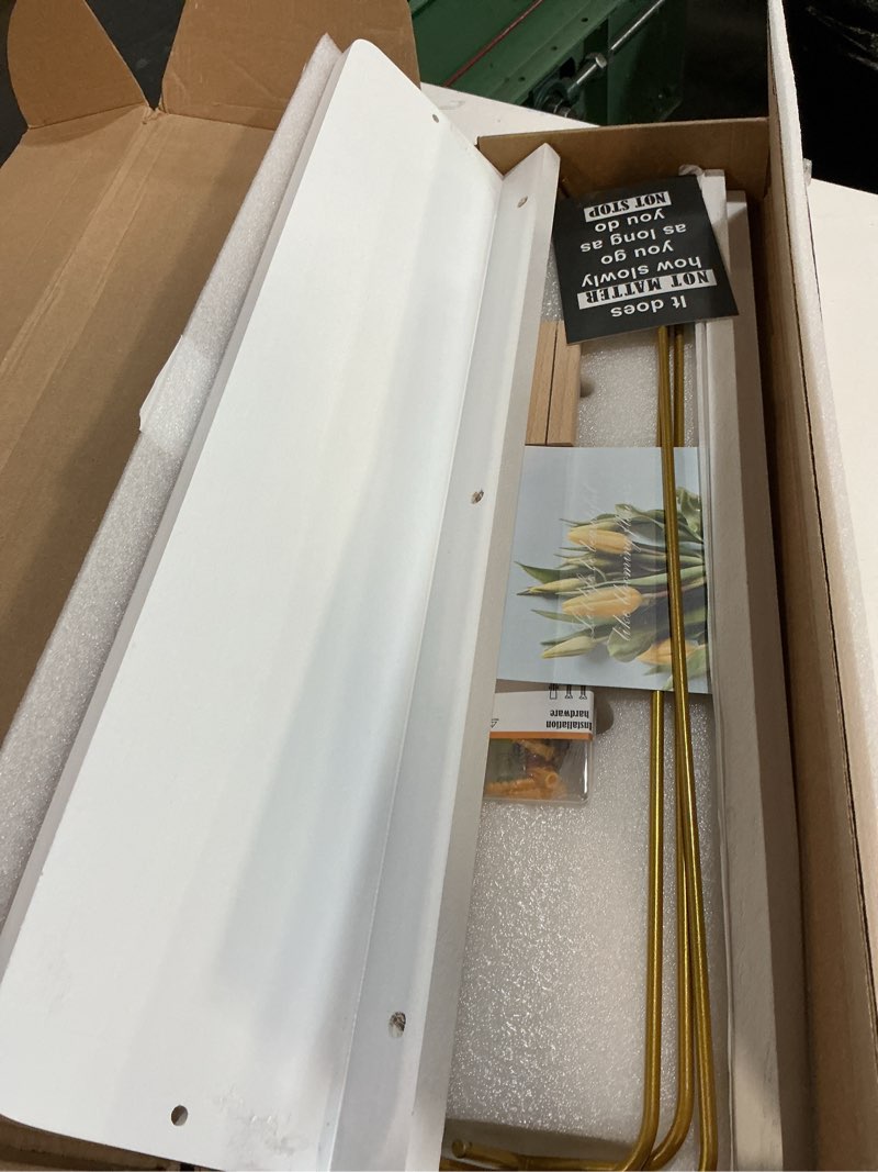 Condition photo showing Good Condition for forbena 24 inch bathroom floating shelves for wall set of 3, gold bathroom shelves over toilet wall mounted with rail, decorative hanging shelf for bedroom office living room decor (white and gold)