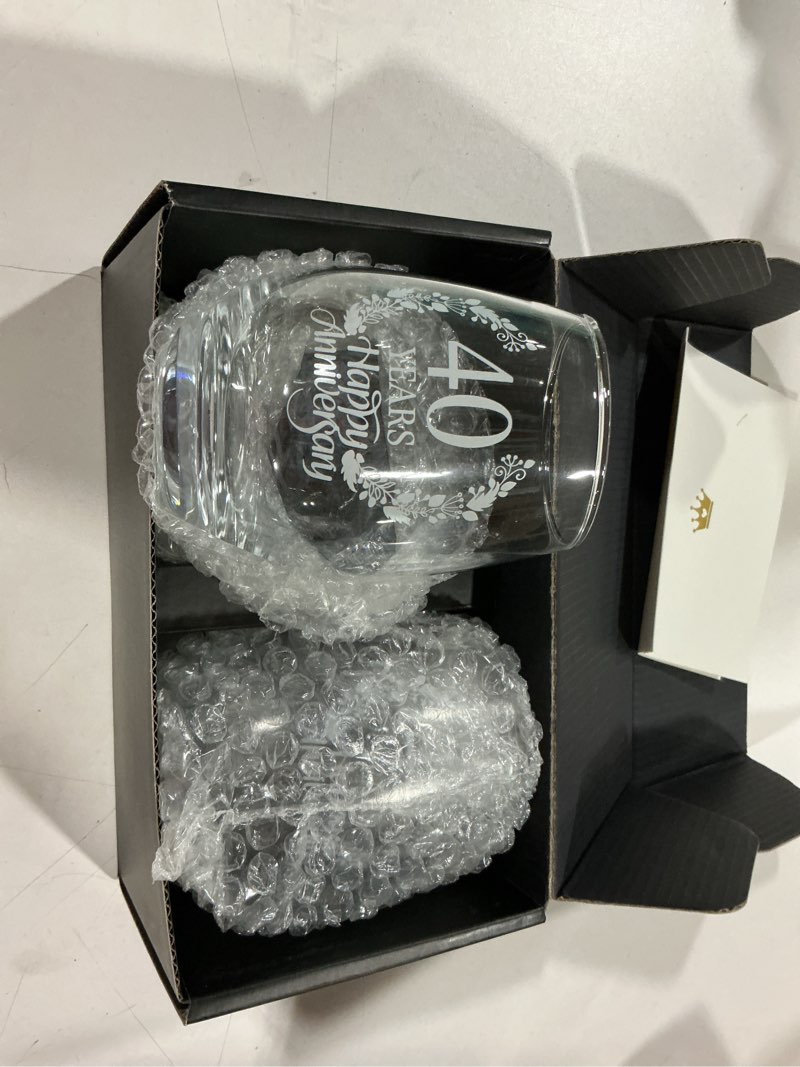 Condition photo showing Good Condition for perfectinsoy 40 years happy anniversary wine glass set of 2, 40th anniversary wedding gift for mom dad wife soulmate couple, funny vintage 40 years wedding gifts for men woman couple family friends 40 years set of 2