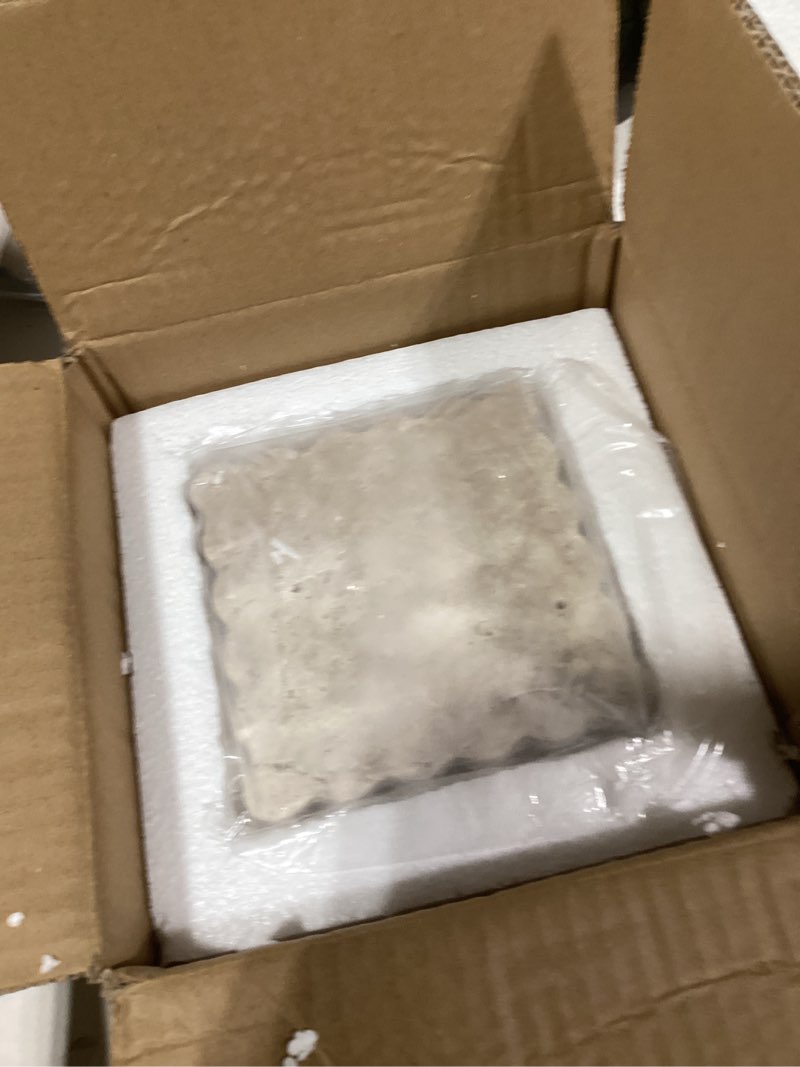 Condition photo showing Good Condition for threehoney 5.5 inch small travertine scallop edge stone tray marble jewelry dish trinket tray for women, perfume, coffee table(square)