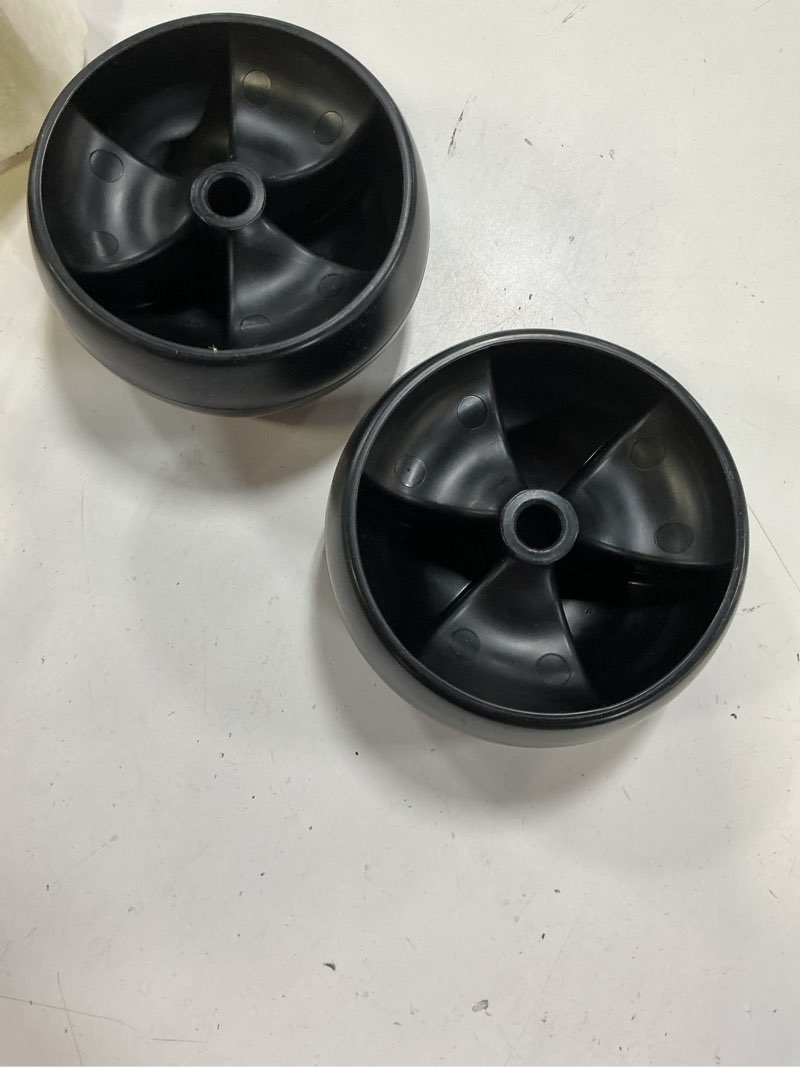 Condition photo showing As Is for original equipment replacement 5 in. deck wheel riding mowers and zero-turns, replaces oe# 734-04155 (2-pack