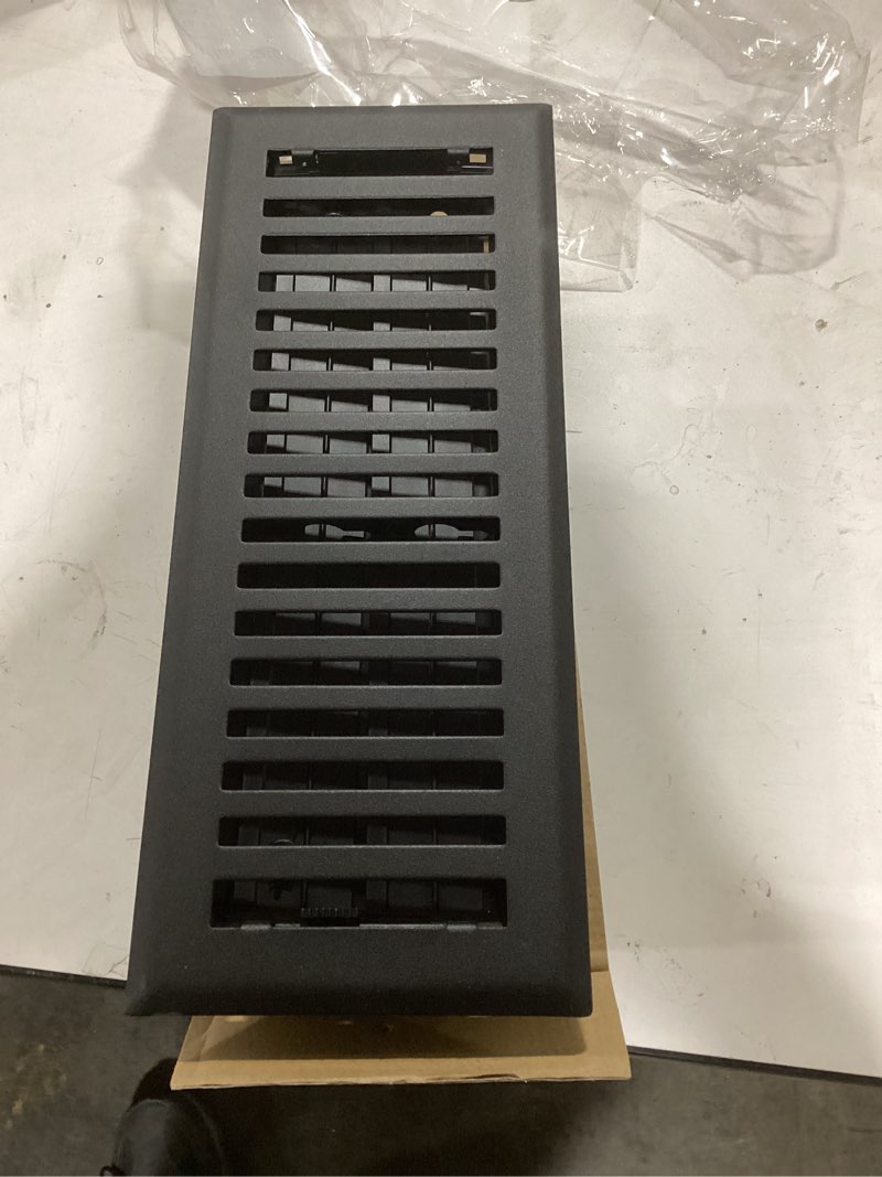 Condition photo showing As Is for allen + roth 4-in x 12-in Maximum airflow Steel Matte Black Brooklyn Design Floor Register