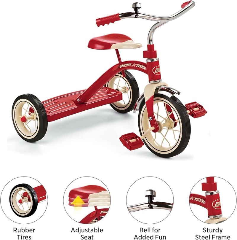Radio Flyer Classic 10 Inch Toddler Tricycle with Rubber Tires and Steel Frame, Red