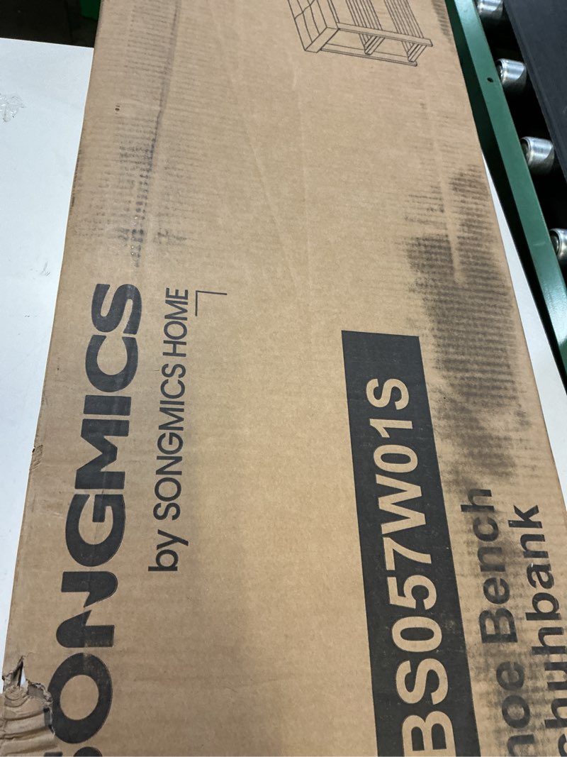 Condition photo showing New/Like New for songmics shoe bench, storage bench, entryway bench with cushion, shoe shelf with seat, space-saving, modern style, for living room, bedroom, hallway, dark gray and cloud white ulbs057w01 dark gray + cloud white 31.9"w