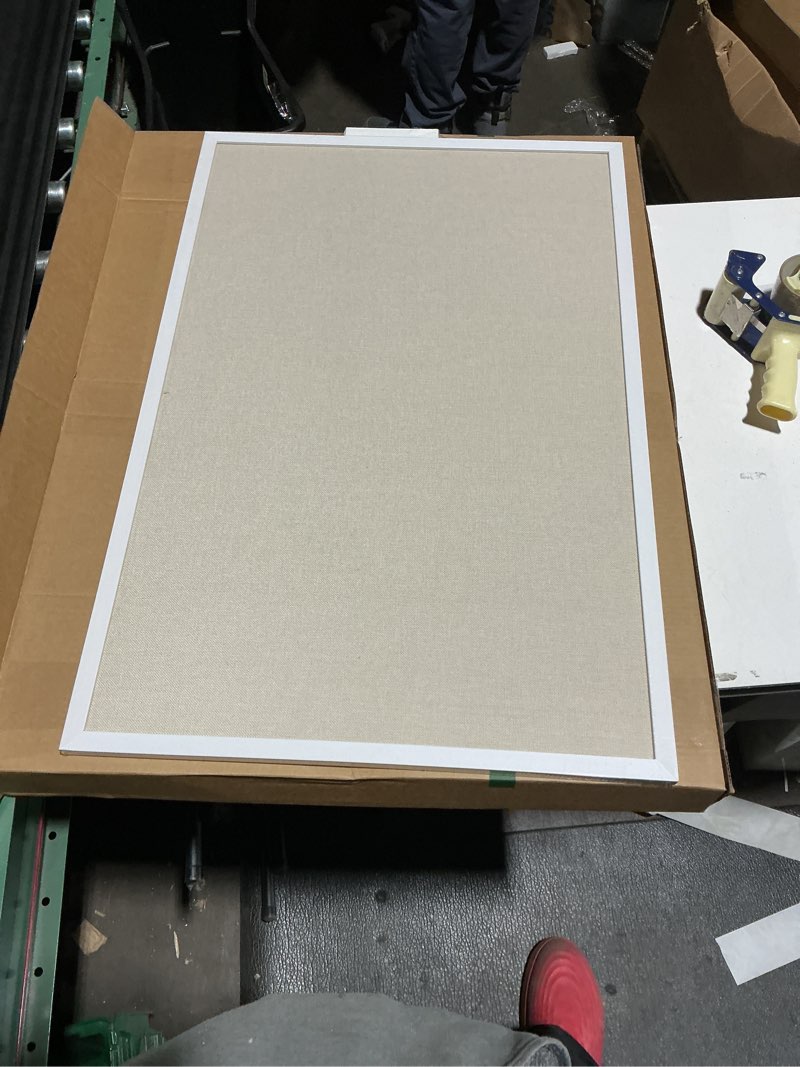 Condition photo showing Good Condition for OWLKELA 24'' x 36'' Linen Bulletin Board, White Framed Corkboard, White Oak Frame Linen Cork Board, Vision Board and Decorative Hanging Pin Board 36" x 24"