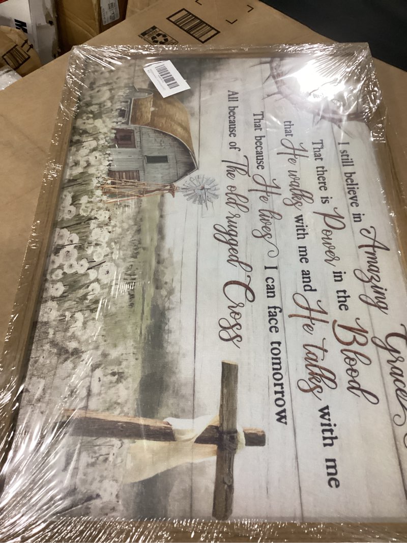 Condition photo showing Good Condition for hdxufjq brown wooden frame christian wall art barn windmill canvas wall decor religious cross wall art i still believe in amazing grace picture print christian prayer decor paintings(16"x24") wooden-framed barn windmill 24"l x 16"w