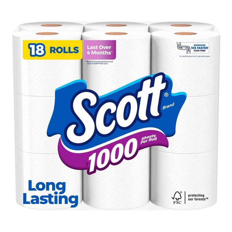 scott 1000 septic-safe 1-ply toilet paper - 18 rolls