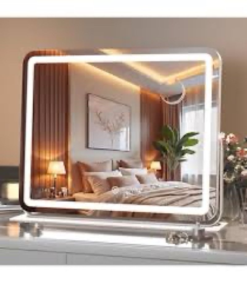 miniso vanity mirror with lights-17.7" x 13.8" led makeup mirror, 3 color modes touch control and br