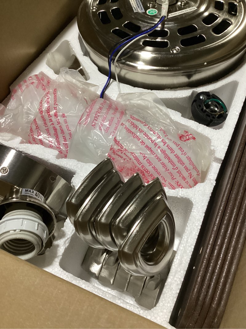 Condition photo showing Good Condition for possibly missing parts /used harbor breeze notus 52-in brushed nickel with driftwood/sienna blades led indoor ceiling fan with light (5-blade)