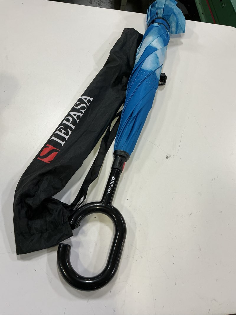 Condition photo showing Good Condition for siepasa 49/56 inch inverted reverse upside down umbrella, extra large double canopy vented windproof waterproof stick golf umbrellas with c-shape handle. sky blue 49 inch
